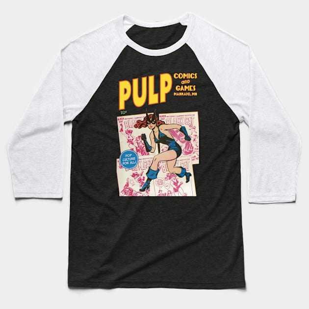 Pulp Black Cat Collage Baseball T-Shirt by PULP Comics and Games